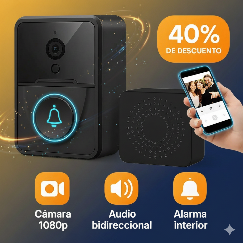 Timbre inteligente con Cámara y microfono: Seguridad fácil y rápida.