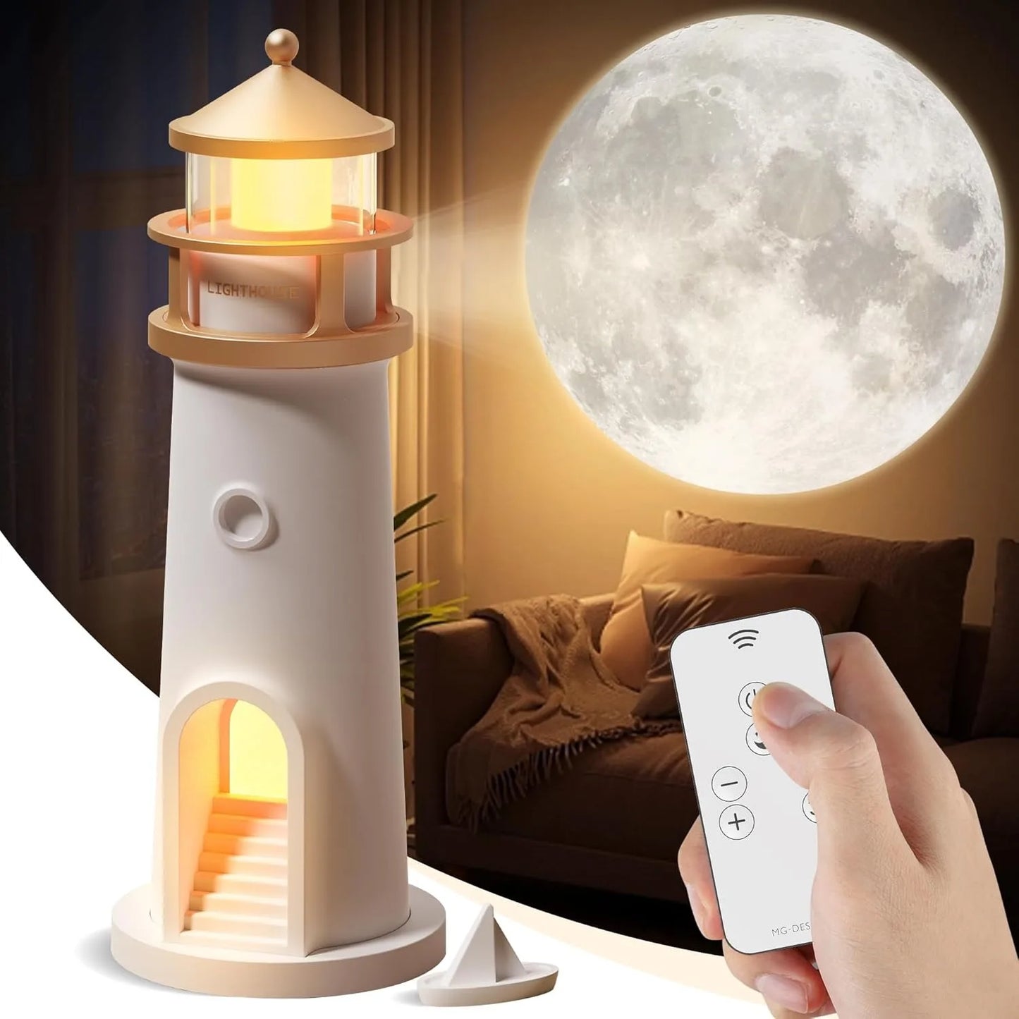 Lámpara Faro con Proyección de Luna – Ambiente Cálido en Cada Rincón