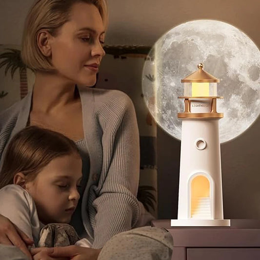 Lámpara Faro con Proyección de Luna – Ambiente Cálido en Cada Rincón