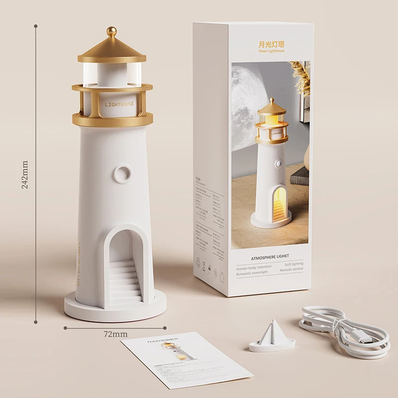 Lámpara Faro con Proyección de Luna – Ambiente Cálido en Cada Rincón